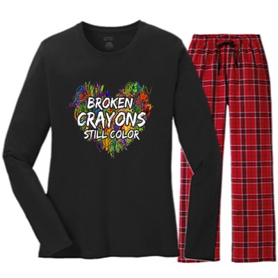 Broken Crayons Still Color Mental Health Awareness Supporter Women's Long Sleeve Flannel Pajama Set 