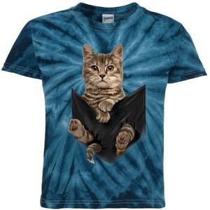 Brown Cat Sits In Pocket Cats Gifts Kids Tie-Dye T-Shirt