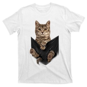 Brown Cat Sits In Pocket Cats Gifts T-Shirt