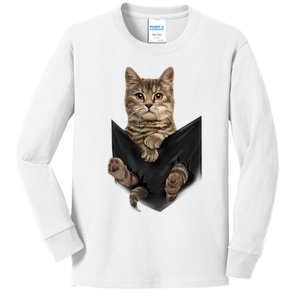 Brown Cat Sits In Pocket Cats Gifts Kids Long Sleeve Shirt