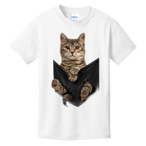 Brown Cat Sits In Pocket Cats Gifts Kids T-Shirt