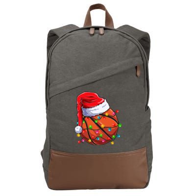 Basketball Christmas Santa Hat Funny Basketball Xmas Gift Cotton Canvas Backpack