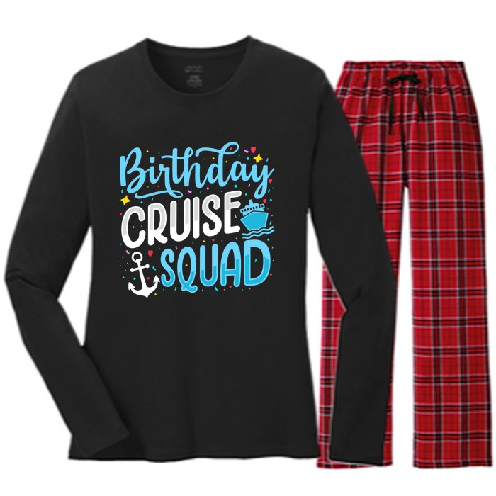 Birthday Cruise Squad Cruising Vacation Funny Crew Women's Long Sleeve Flannel Pajama Set 