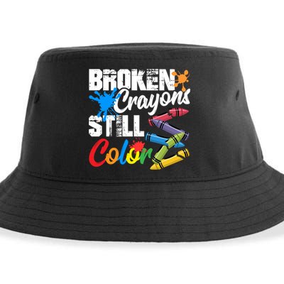 Broken Crayons Still Colortal Health Awareness Sustainable Bucket Hat