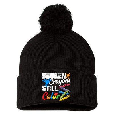 Broken Crayons Still Colortal Health Awareness Pom Pom 12in Knit Beanie