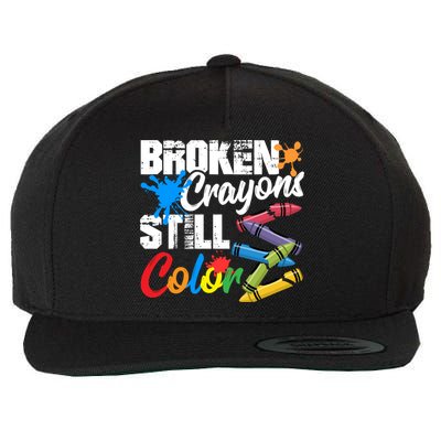 Broken Crayons Still Colortal Health Awareness Wool Snapback Cap