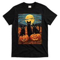Black Cat Starry Night Van Gogh Funny Halloween T-Shirt