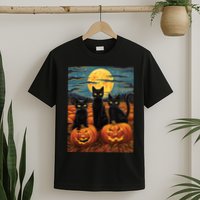Black Cat Starry Night Van Gogh Funny Halloween T-Shirt