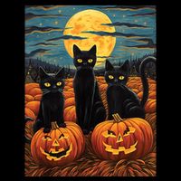 Black Cat Starry Night Van Gogh Funny Halloween T-Shirt