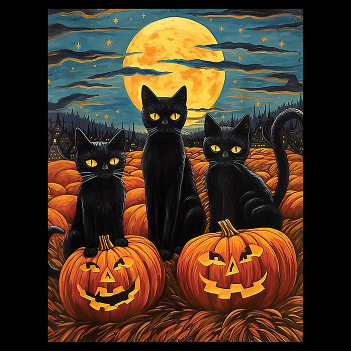Black Cat Starry Night Van Gogh Funny Halloween T-Shirt
