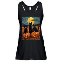 Black Cat Starry Night Van Gogh Funny Halloween Ladies Essential Flowy Tank