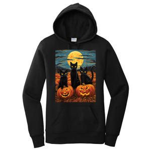 Black Cat Starry Night Van Gogh Funny Halloween Women's Pullover Hoodie