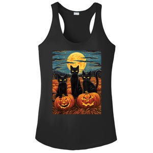 Black Cat Starry Night Van Gogh Funny Halloween Ladies PosiCharge Competitor Racerback Tank