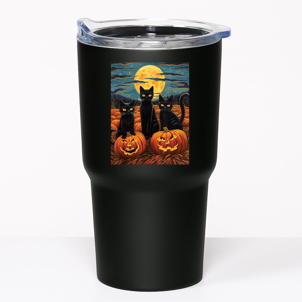Black Cat Starry Night Van Gogh Funny Halloween Tumbler