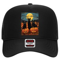 Black Cat Starry Night Van Gogh Funny Halloween Trucker Hat