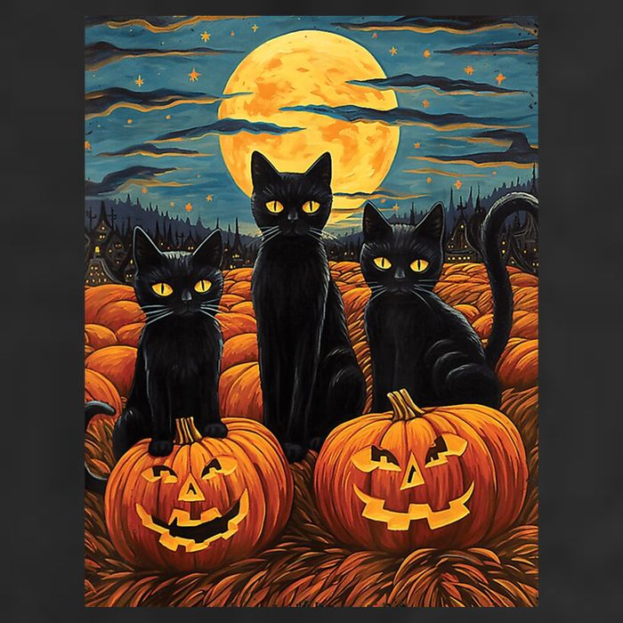 Black Cat Starry Night Van Gogh Funny Halloween Trucker Hat
