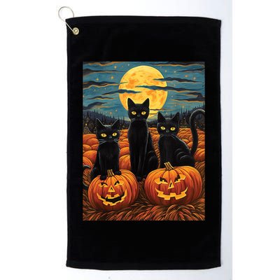 Black Cat Starry Night Van Gogh Funny Halloween Golf Towel