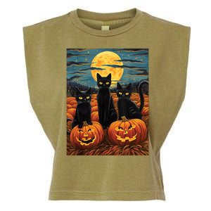 Black Cat Starry Night Van Gogh Funny Halloween Garment-Dyed Women's Muscle Tee