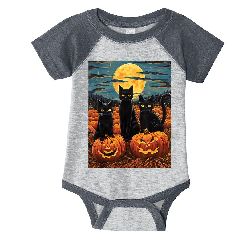 Black Cat Starry Night Van Gogh Funny Halloween Infant Baby Jersey Bodysuit