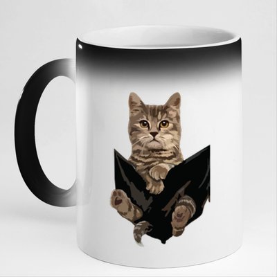 Brown Cat Sits In Pocket Cats Gift 11oz Black Color Changing Mug