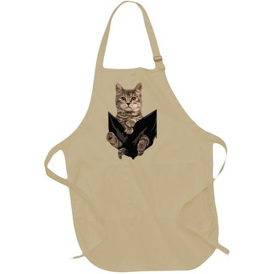 Brown Cat Sits In Pocket Cats Gift Full-Length Apron With Pockets