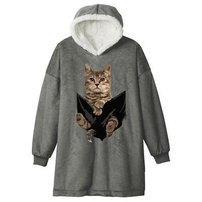 Brown Cat Sits In Pocket Cats Gift Hooded Wearable Blanket