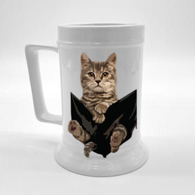 Brown Cat Sits In Pocket Cats Gift Beer Stein