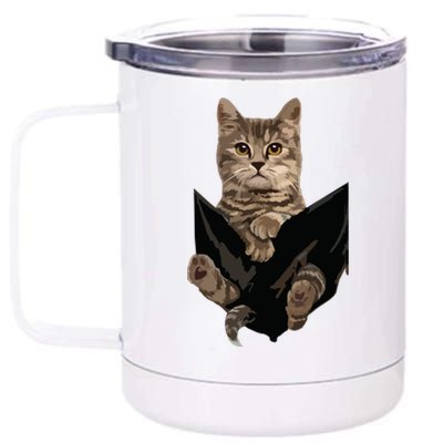 Brown Cat Sits In Pocket Cats Gift 12 oz Stainless Steel Tumbler Cup