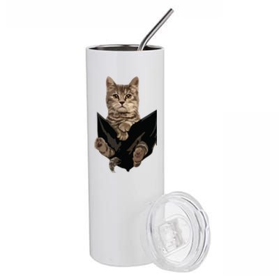 Brown Cat Sits In Pocket Cats Gift Stainless Steel Tumbler