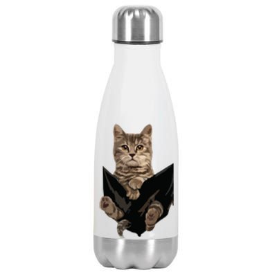 Brown Cat Sits In Pocket Cats Gift Stainless Steel Insulated Water Bottle