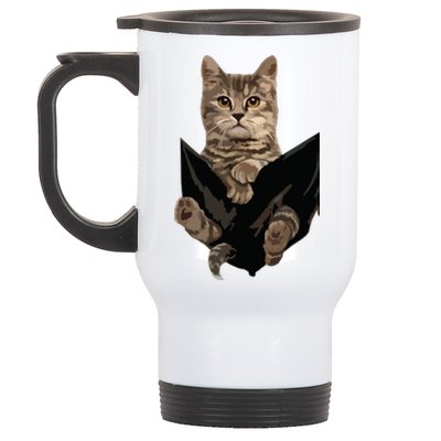 Brown Cat Sits In Pocket Cats Gift Stainless Steel Travel Mug