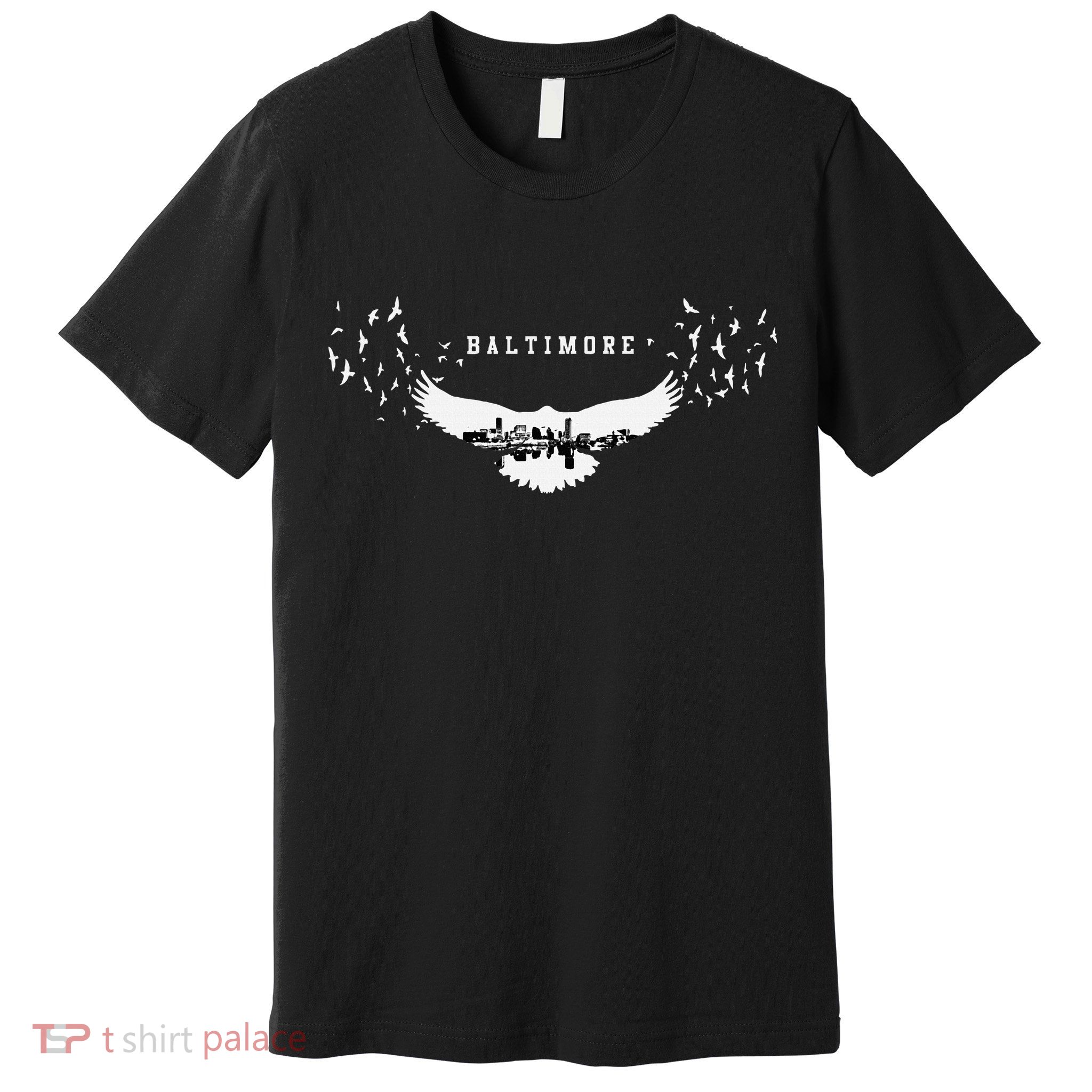 Baltimore City Skyline Inside Raven Silhouette Premium T-Shirt