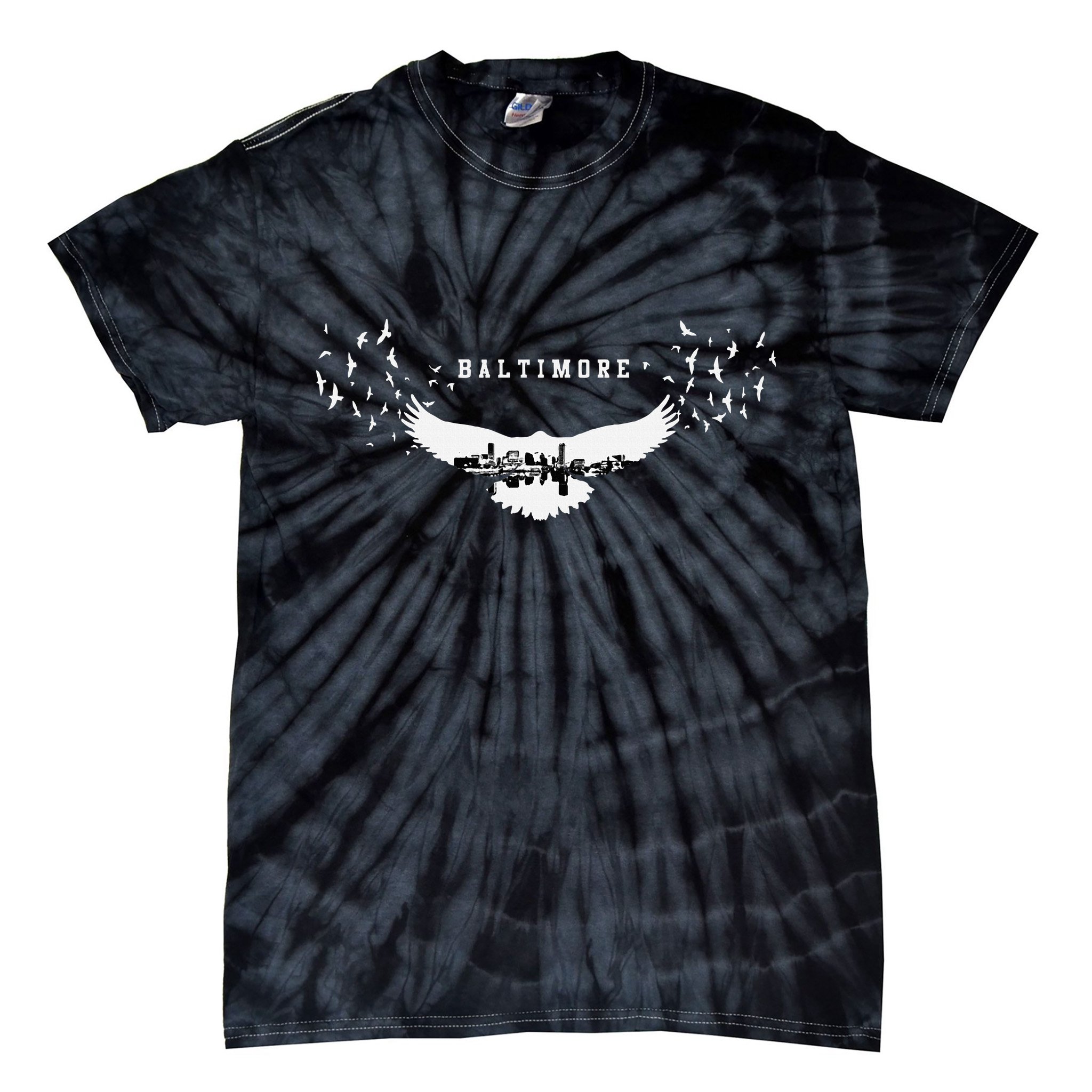 Baltimore City Skyline Inside Raven Silhouette Tie-Dye T-Shirt