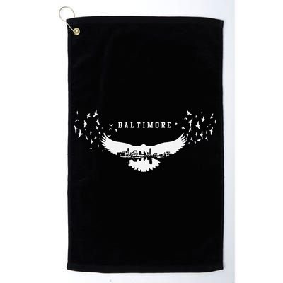 Baltimore City Skyline Inside Raven Silhouette Golf Towel
