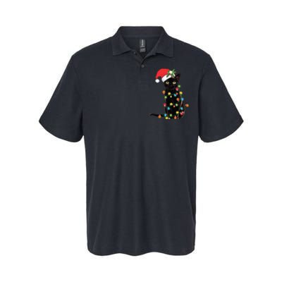 Black Cat Santa Tangled Up In Christmas Lights Softstyle Adult Sport Polo