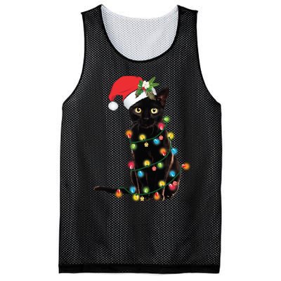 Black Cat Santa Tangled Up In Christmas Lights Mesh Reversible Basketball Jersey Tank