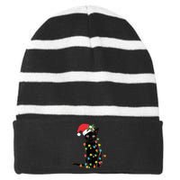 Black Cat Santa Tangled Up In Christmas Lights Striped Beanie with Solid Band