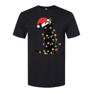 Black Cat Santa Tangled Up In Christmas Lights Softstyle CVC T-Shirt