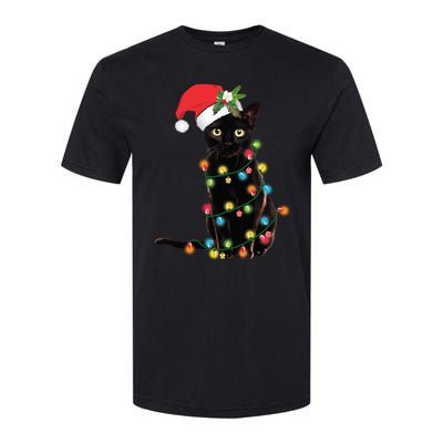 Black Cat Santa Tangled Up In Christmas Lights Softstyle CVC T-Shirt