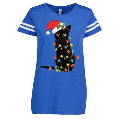 Black Cat Santa Tangled Up In Christmas Lights Enza Ladies Jersey Football T-Shirt