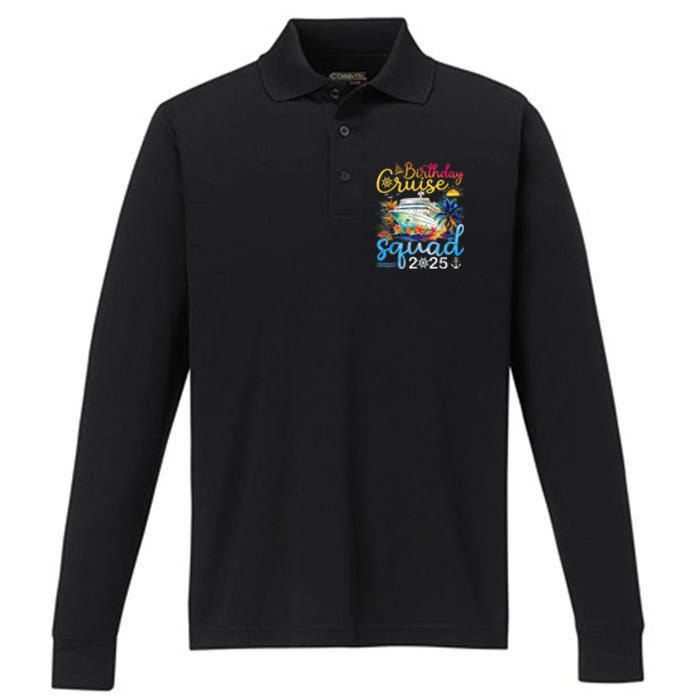 Birthday Cruise Squad 2025 Family Cruise Vacation Birthday Performance Long Sleeve Polo