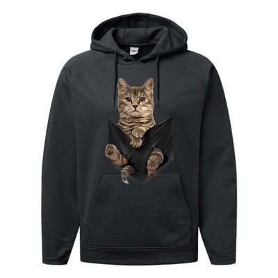 Brown Cat Sits In Pocket TShirt Cats Tee Shirt Gifts Performance Fleece Hoodie