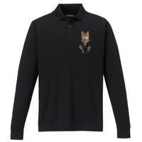 Brown Cat Sits In Pocket TShirt Cats Tee Shirt Gifts Performance Long Sleeve Polo