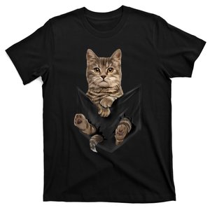 Brown Cat Sits In Pocket TShirt Cats Tee Shirt Gifts T-Shirt