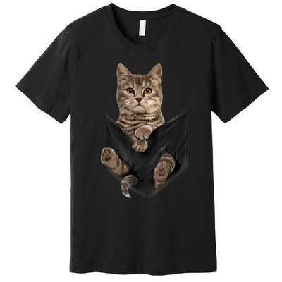 Brown Cat Sits In Pocket TShirt Cats Tee Shirt Gifts Premium T-Shirt