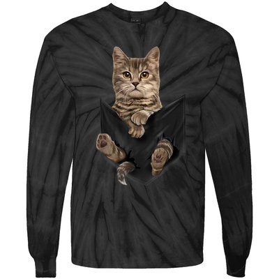 Brown Cat Sits In Pocket TShirt Cats Tee Shirt Gifts Tie-Dye Long Sleeve Shirt