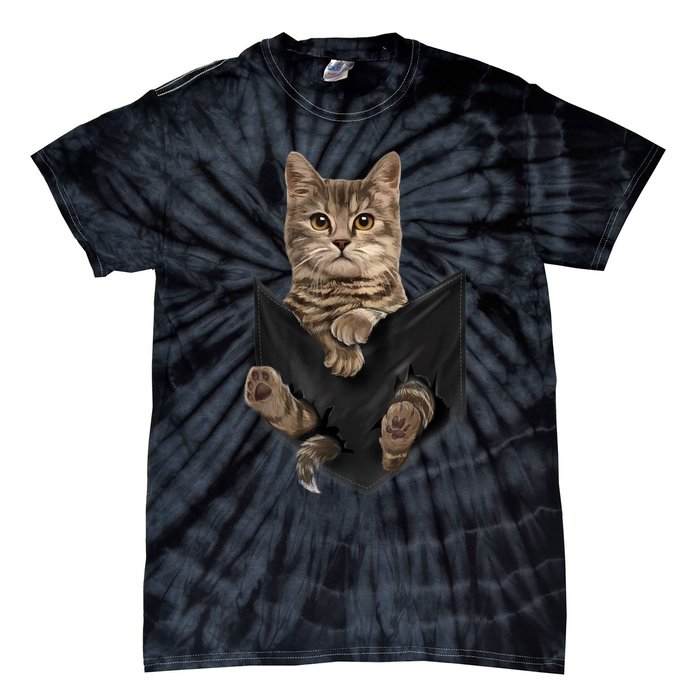 Brown Cat Sits In Pocket TShirt Cats Tee Shirt Gifts Tie-Dye T-Shirt