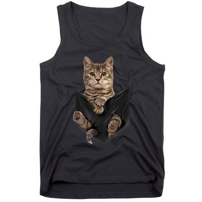 Brown Cat Sits In Pocket TShirt Cats Tee Shirt Gifts Tank Top