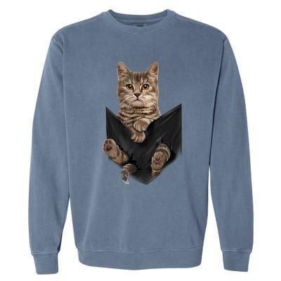 Brown Cat Sits In Pocket TShirt Cats Tee Shirt Gifts Garment-Dyed Sweatshirt