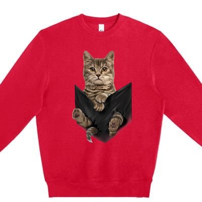 Brown Cat Sits In Pocket TShirt Cats Tee Shirt Gifts Premium Crewneck Sweatshirt